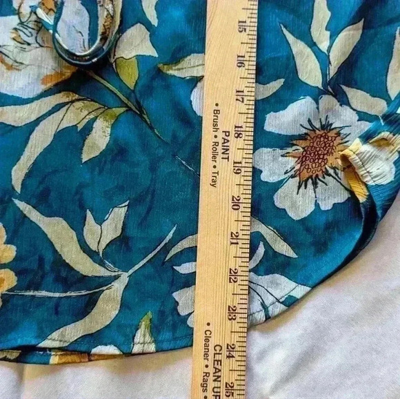 LOVESTICH Love Stitch Women's Med Boho Long Sleeve Blue Green Floral Blouse - Picture 10 of 11